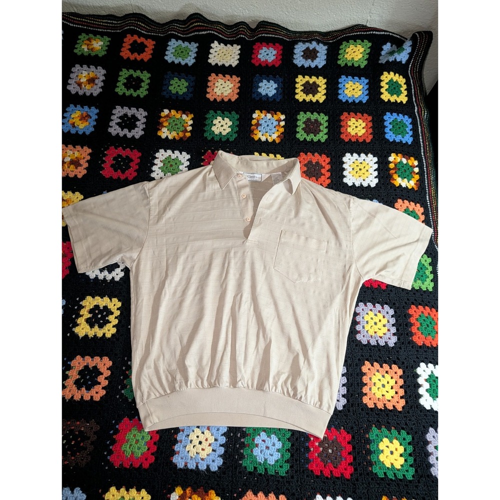 Vintage Palmland Classics Tan Lightweight Polo Shirt Size Large Short Sleeve